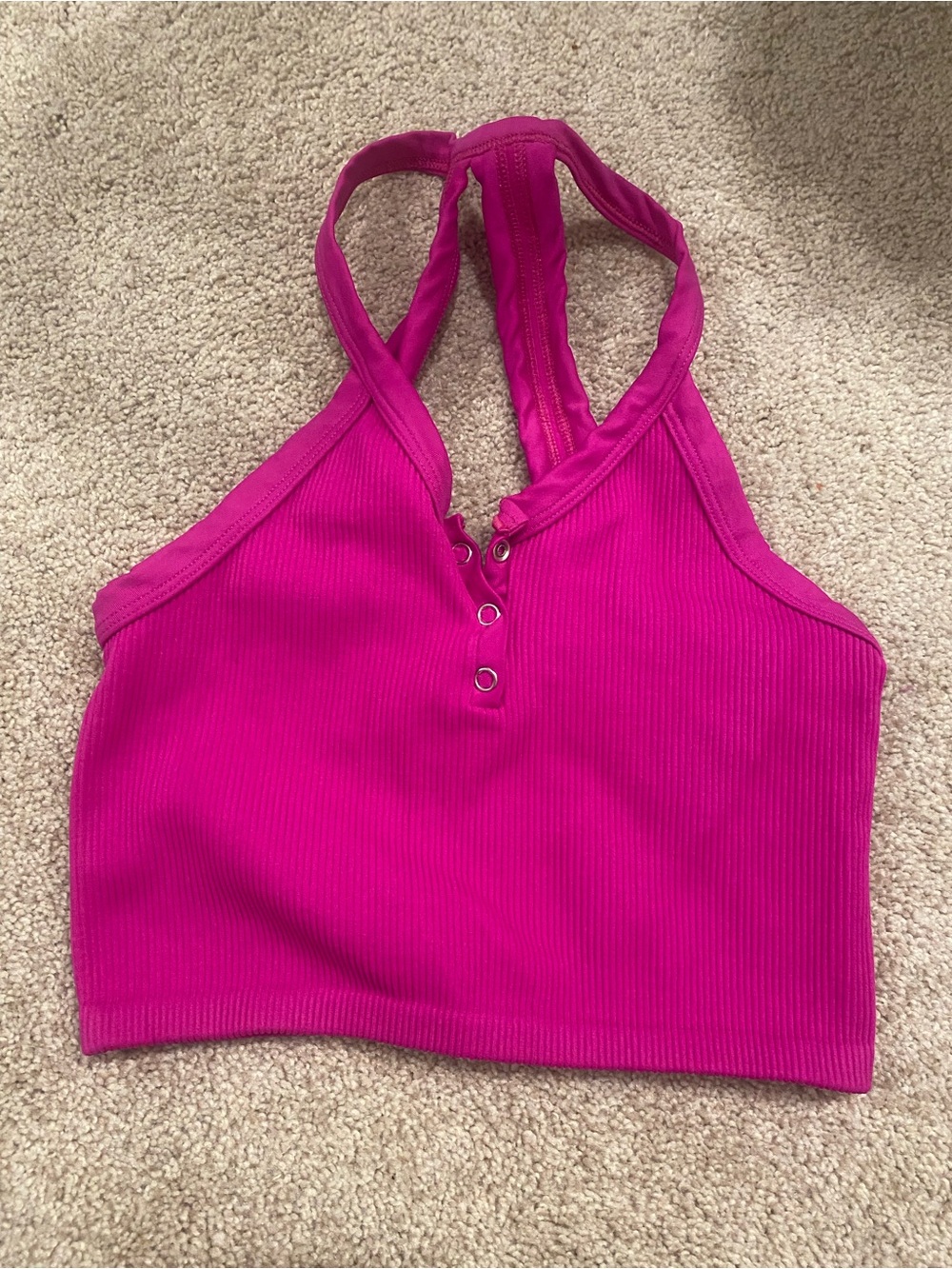 FP Movement by Free People Vibrant Fuchsia Ribbed Snap-Front Crop Tank